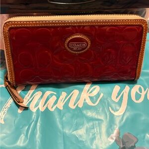 Coach Cherry Red Embossed Zip Wallet